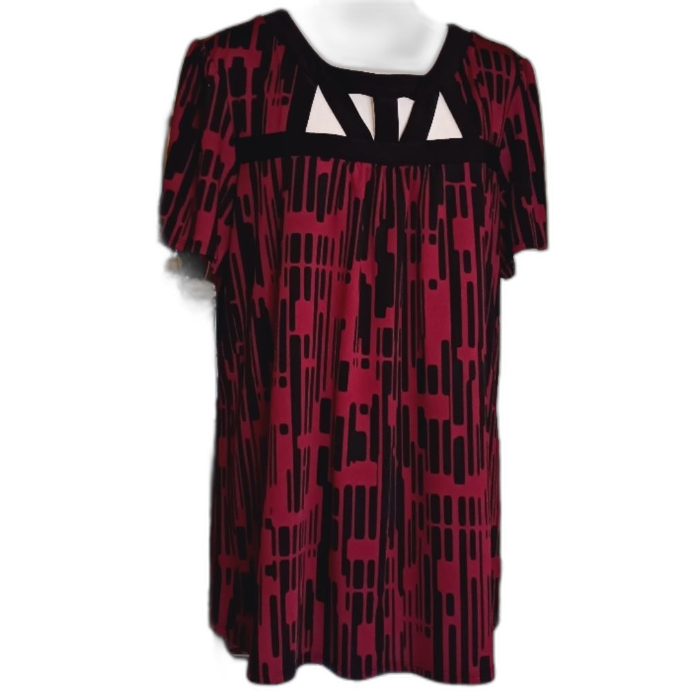 PerSeption Gifts Short Sleeve Blouse Red & Black Women's 2X